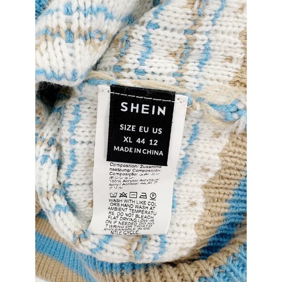 2/$30 SHEIN Cardigan Size XL Blue Cream Plaid Button Up Soft Thick - Picture 5 of 6